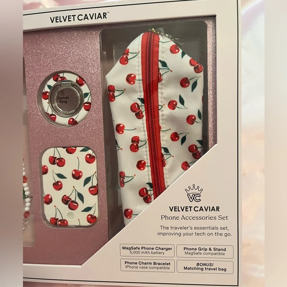 Velvet Caviar Phone Accessories Set Cherry